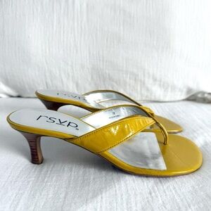 Yellow Patent Leather Kitten Heel Flip Flop Sandals